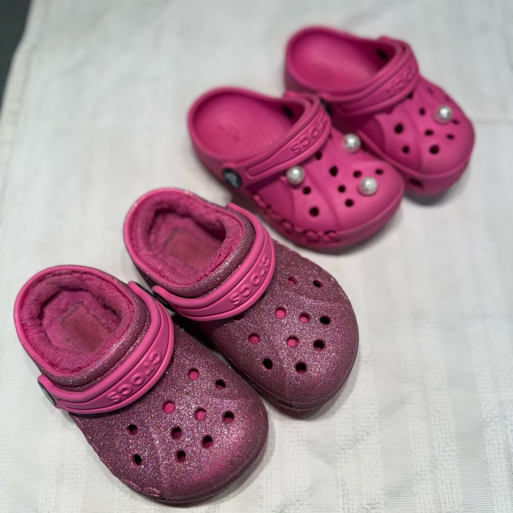 CROCS Kids Sparkly and Solid Pink Sandals